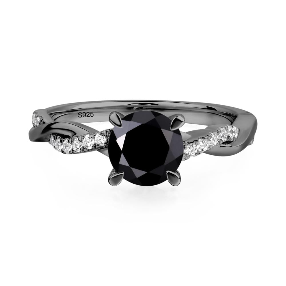 Black Spinel Twist Engagement Ring - LUO Jewelry #metal_black finish sterling silver