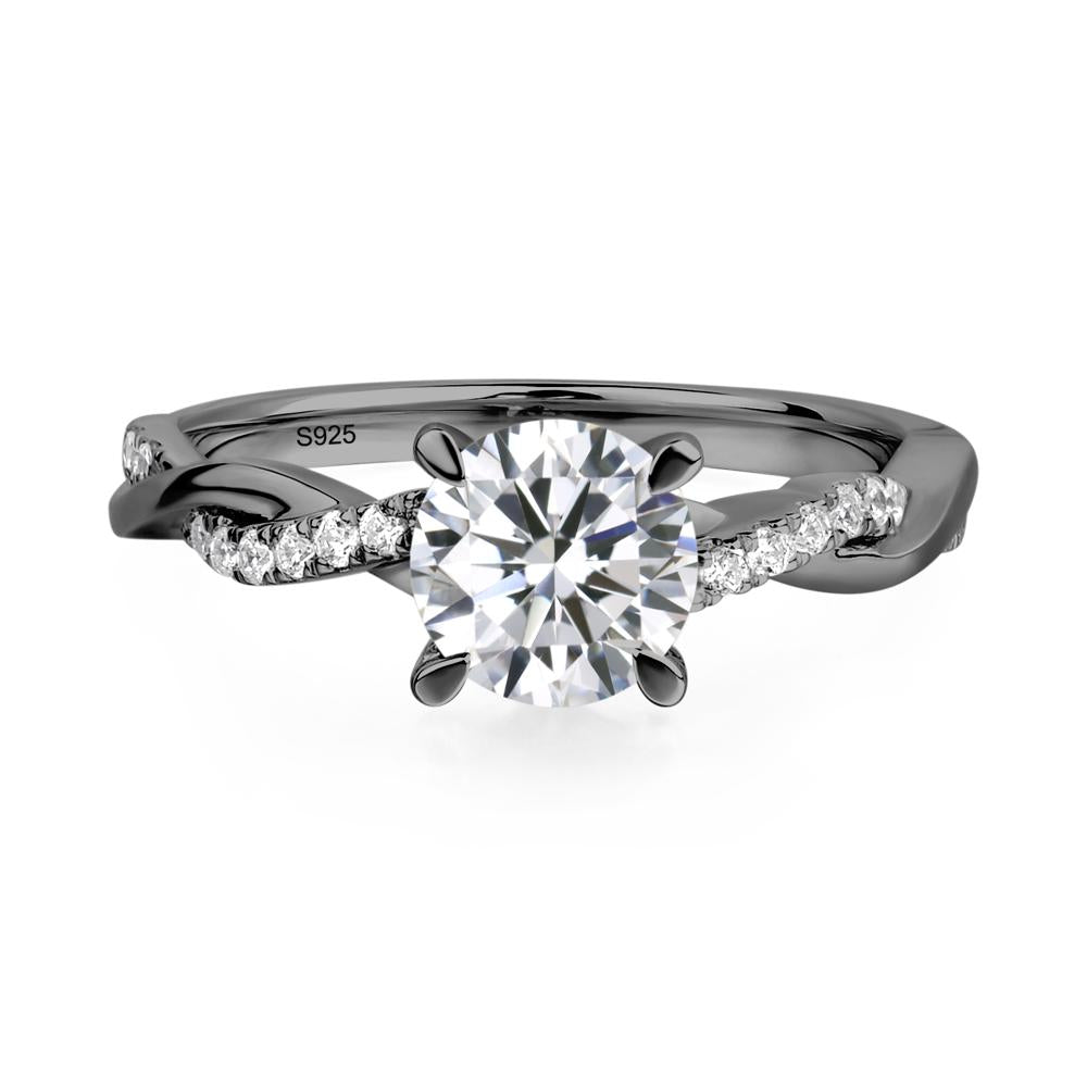 Cubic Zirconia Twisted Engagement Ring - LUO Jewelry #metal_black finish sterling silver