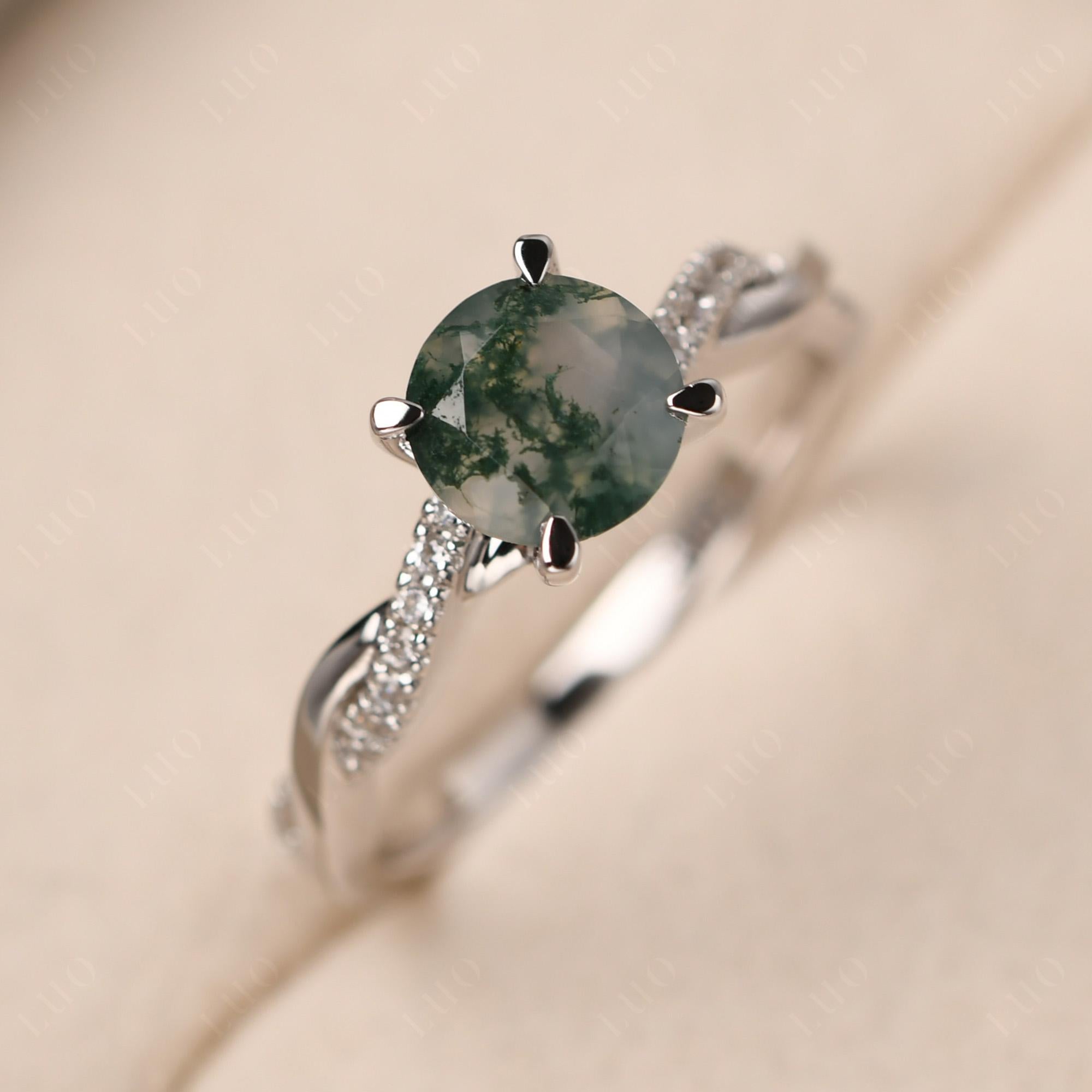 Moss Agate Twisted Engagement Ring - LUO Jewelry 