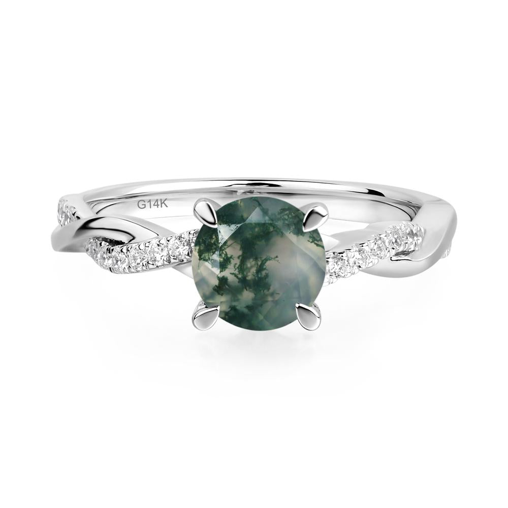 Moss Agate Twisted Engagement Ring - LUO Jewelry #metal_14k white gold