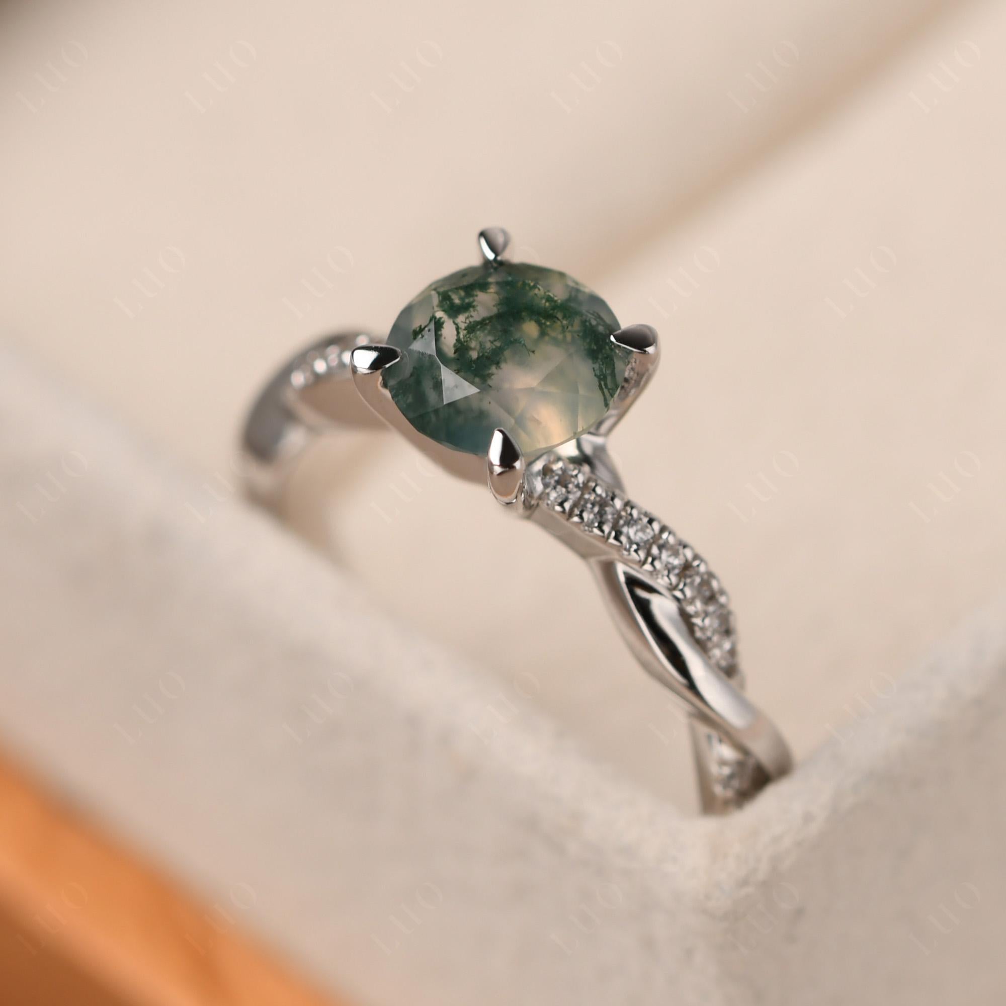 Moss Agate Twisted Engagement Ring - LUO Jewelry 