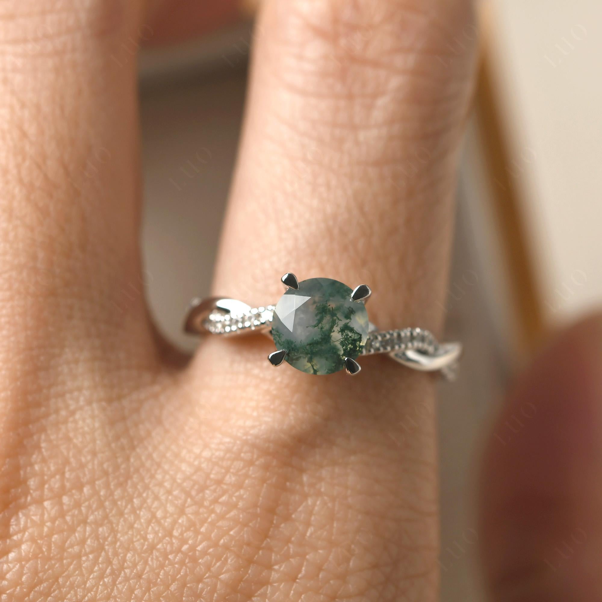 Moss Agate Twisted Engagement Ring - LUO Jewelry 