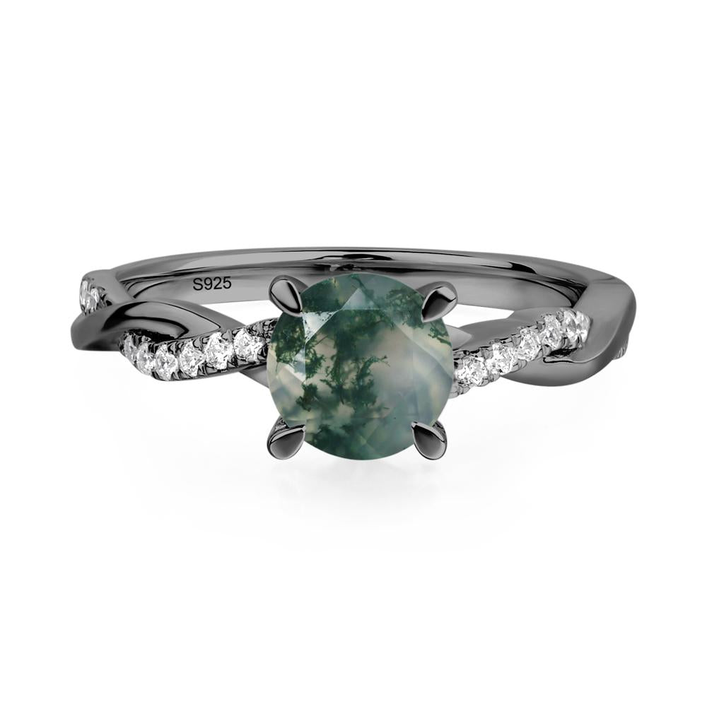 Moss Agate Twisted Engagement Ring - LUO Jewelry #metal_black finish sterling silver