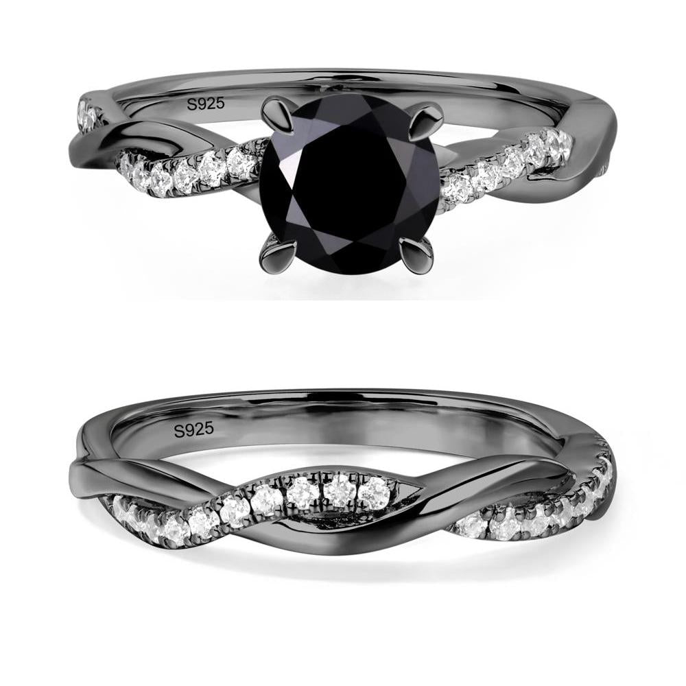 Black Spinel Twist Engagement Ring - LUO Jewelry #metal_black finish sterling silver