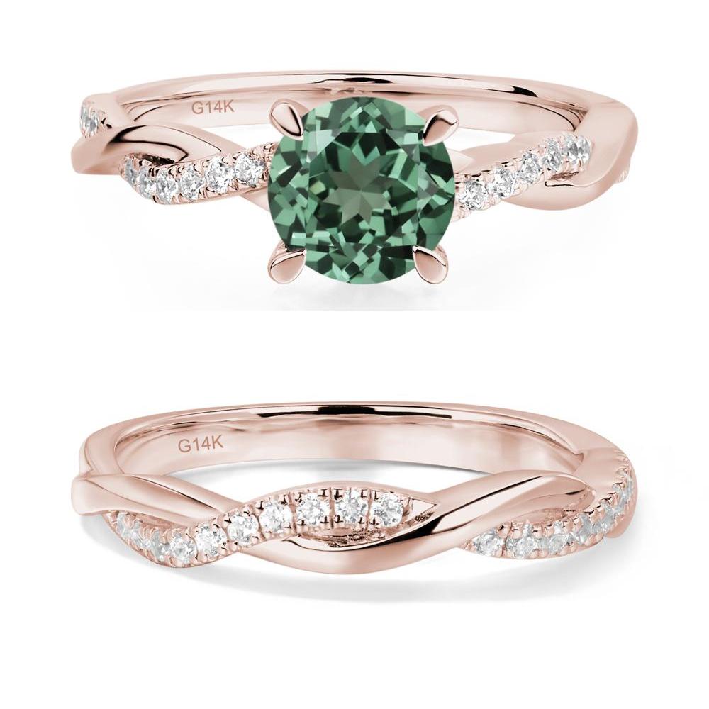 Green Sapphire Twist Engagement Ring - LUO Jewelry #metal_14k rose gold