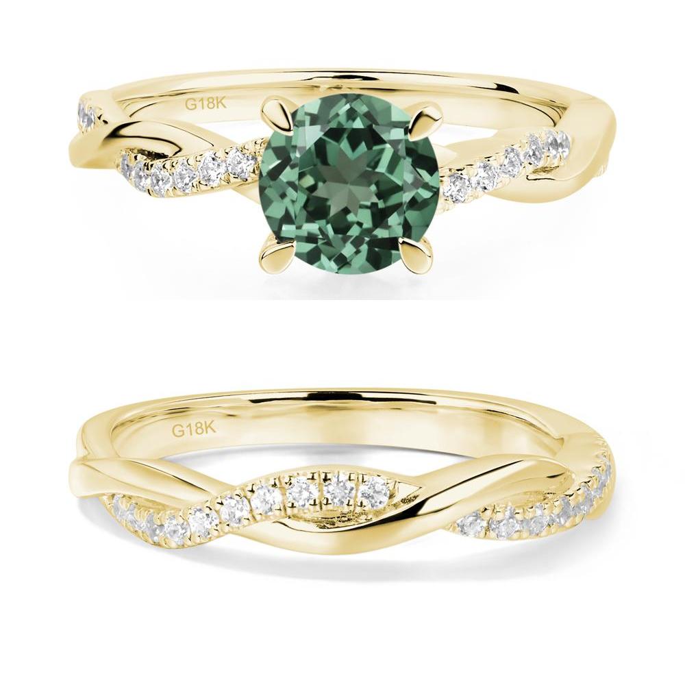 Green Sapphire Twist Engagement Ring - LUO Jewelry #metal_18k yellow gold