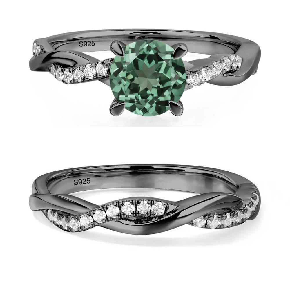 Green Sapphire Twist Engagement Ring - LUO Jewelry #metal_black finish sterling silver