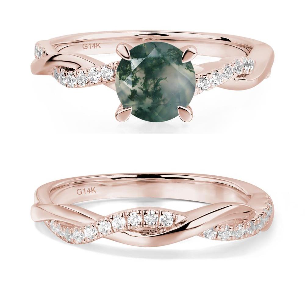 Moss Agate Twisted Engagement Ring - LUO Jewelry #metal_14k rose gold