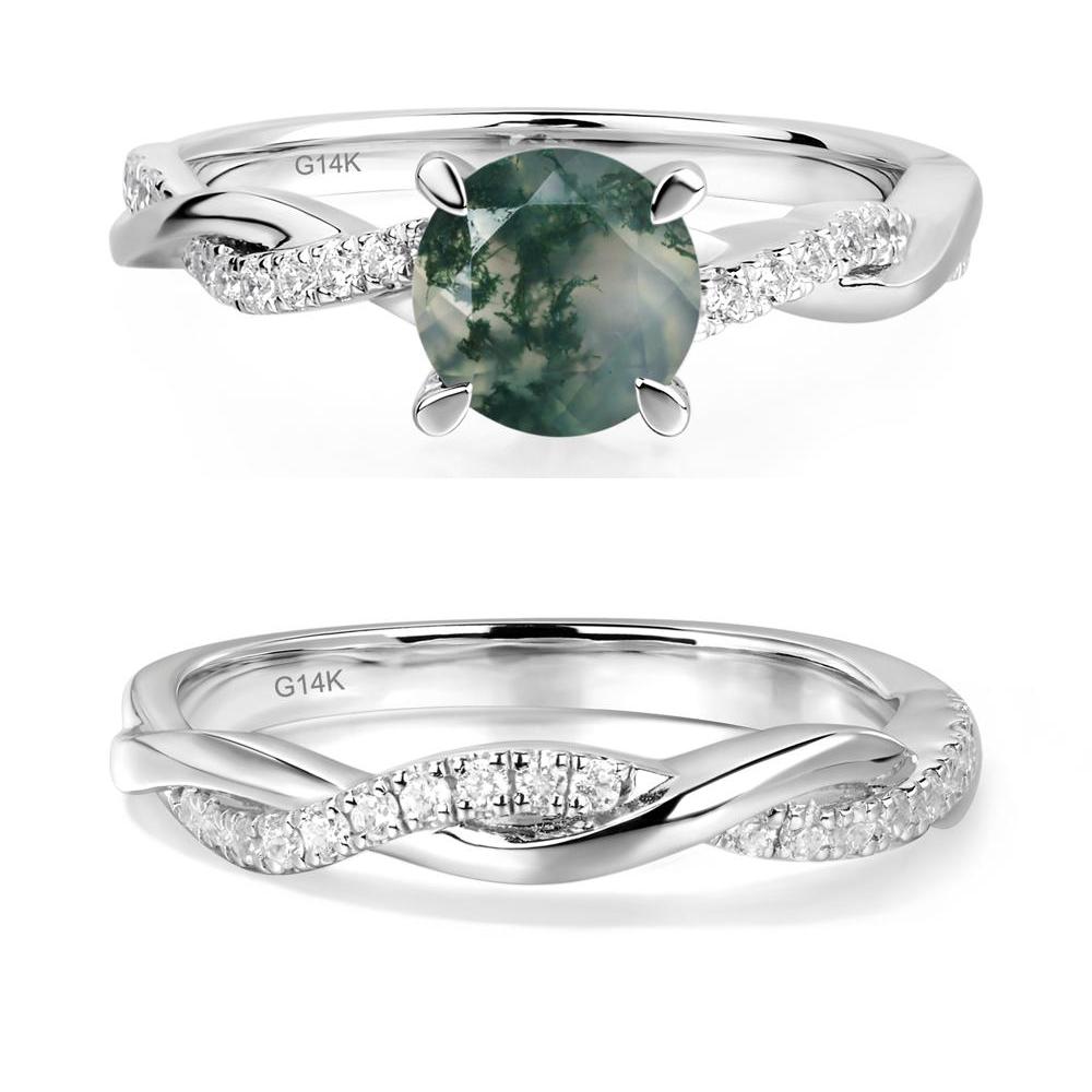 Moss Agate Twisted Engagement Ring - LUO Jewelry #metal_14k white gold