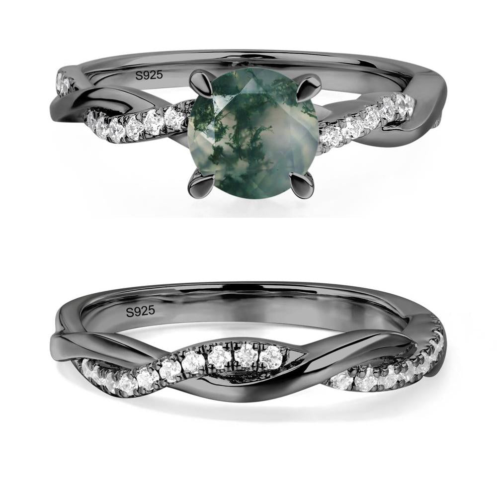 Moss Agate Twisted Engagement Ring - LUO Jewelry #metal_black finish sterling silver