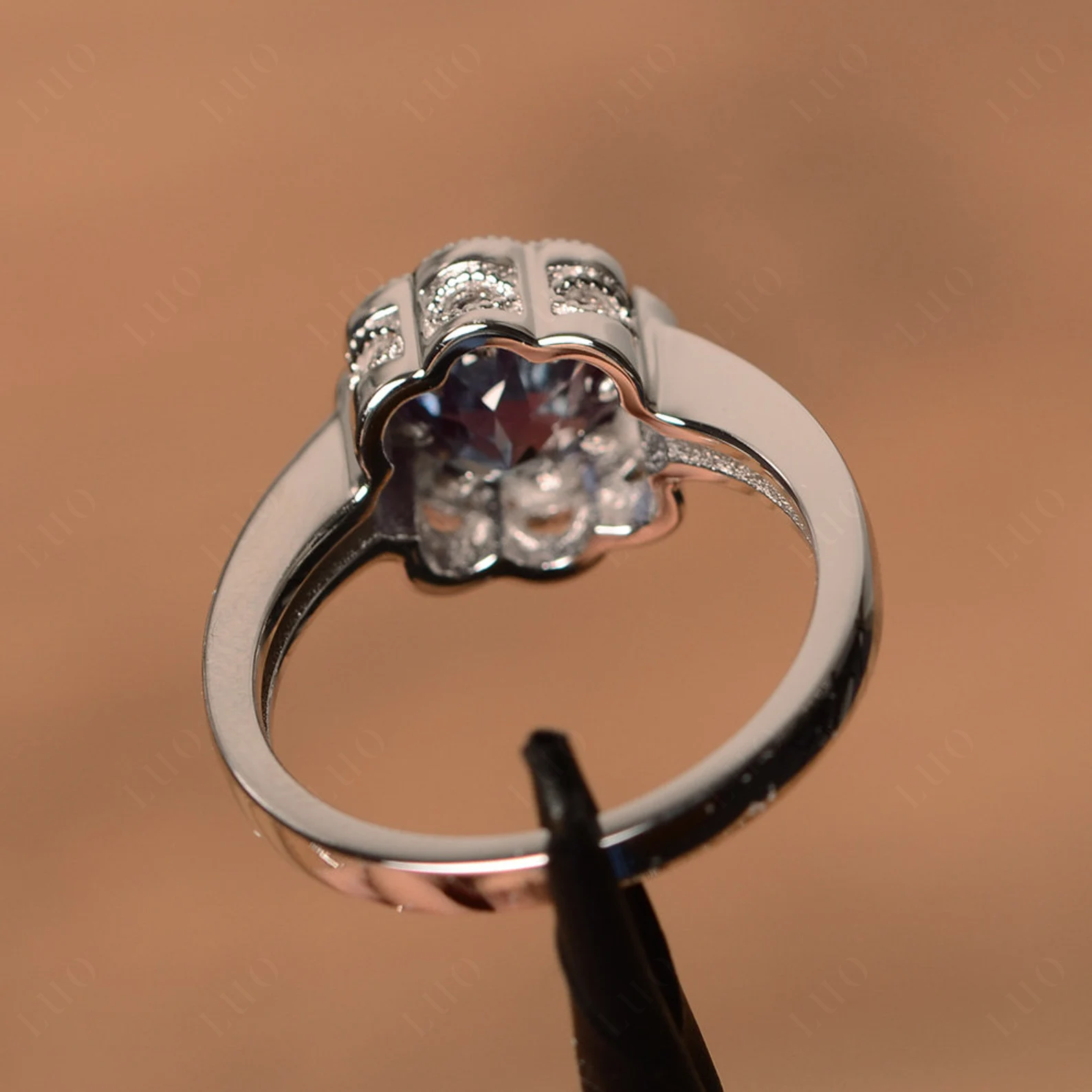 Vintage Alexandrite Ring Halo Flower Ring