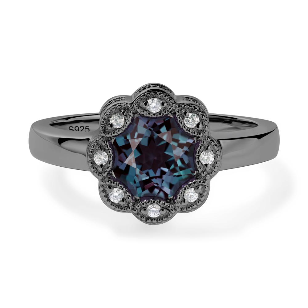 Vintage Alexandrite Ring Halo Flower Ring - LUO Jewelry #metal_black finish sterling silver