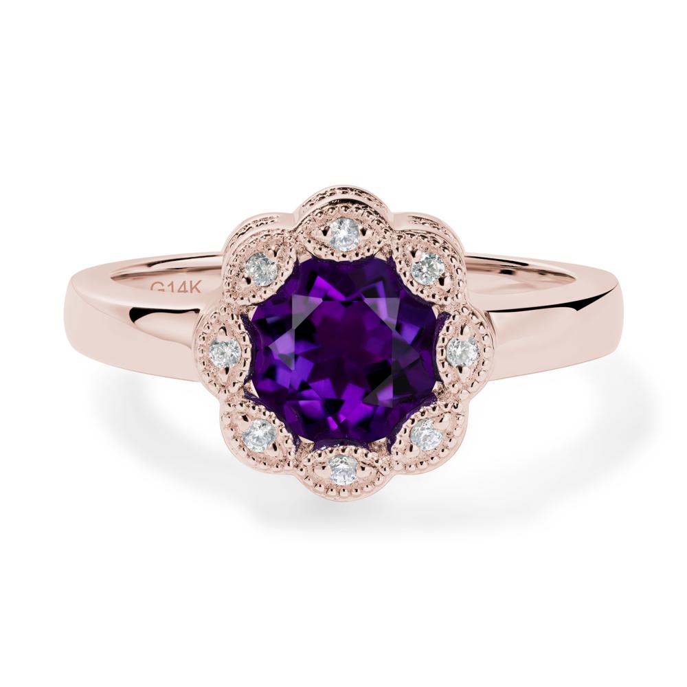 Vintage Amethyst Ring Halo Flower Ring - LUO Jewelry #metal_14k rose gold