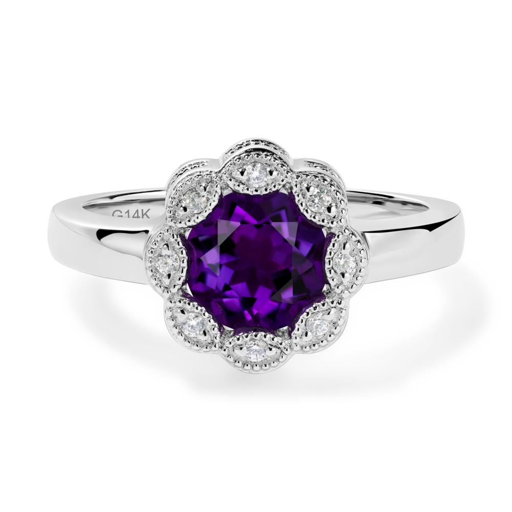 Vintage Amethyst Ring Halo Flower Ring - LUO Jewelry #metal_14k white gold