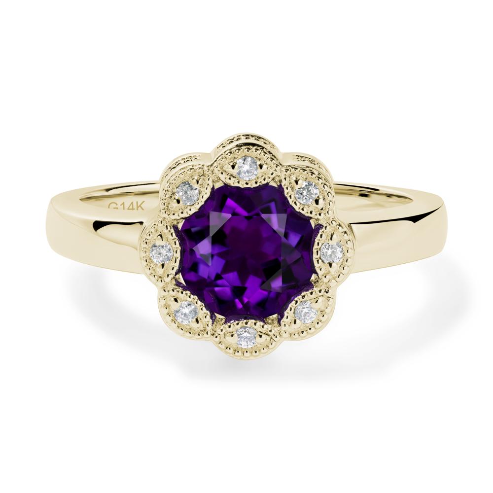 Vintage Amethyst Ring Halo Flower Ring - LUO Jewelry #metal_14k yellow gold
