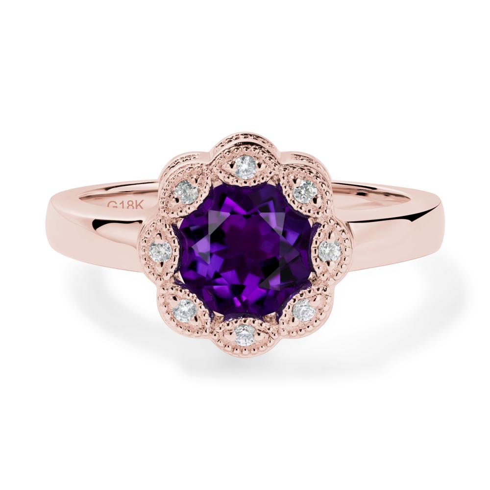 Vintage Amethyst Ring Halo Flower Ring - LUO Jewelry #metal_18k rose gold