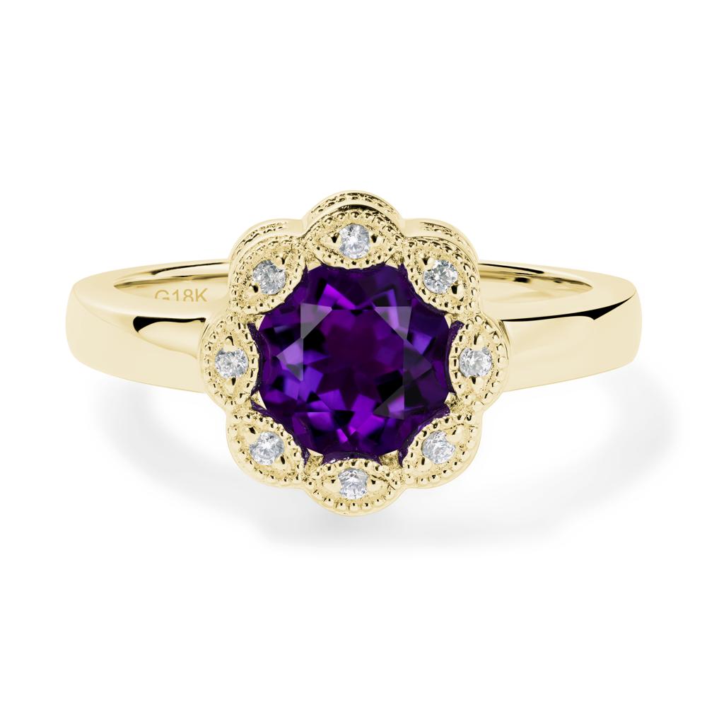 Vintage Amethyst Ring Halo Flower Ring - LUO Jewelry #metal_18k yellow gold