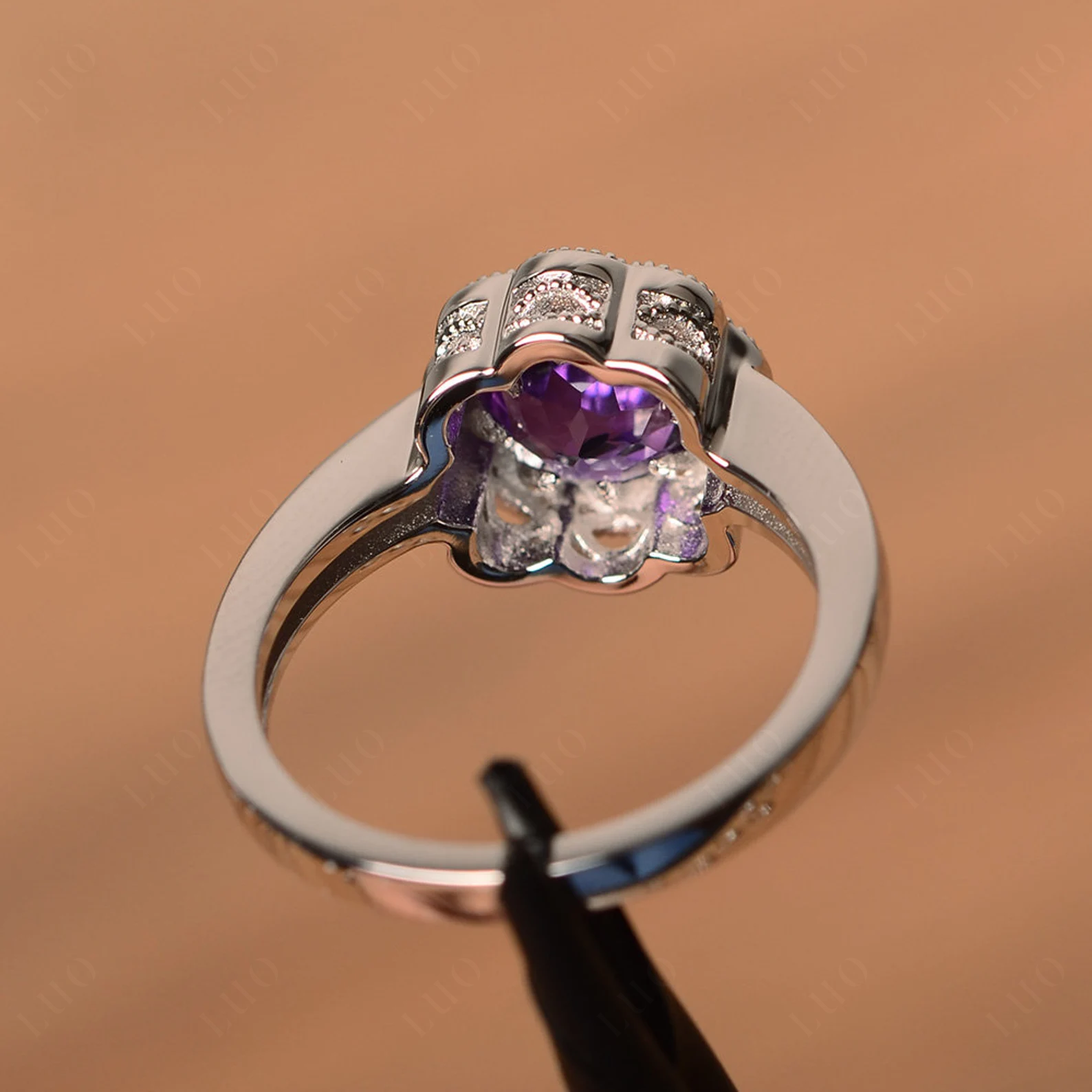 Vintage Amethyst Ring Halo Flower Ring