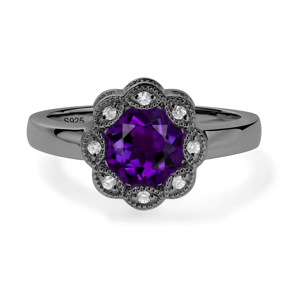 Vintage Amethyst Ring Halo Flower Ring - LUO Jewelry #metal_black finish sterling silver