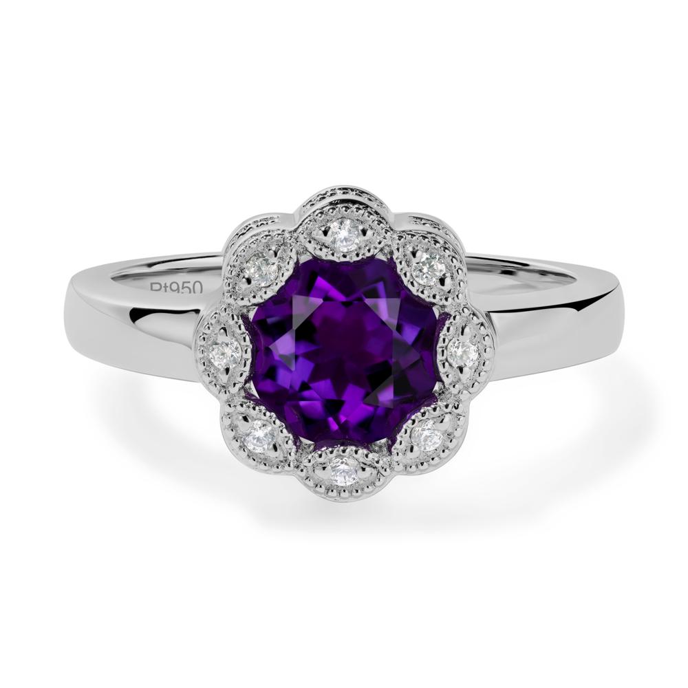 Vintage Amethyst Ring Halo Flower Ring - LUO Jewelry #metal_platinum