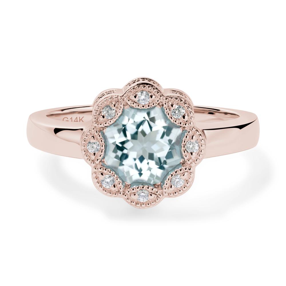 Vintage Aquamarine Ring Halo Flower Ring - LUO Jewelry #metal_14k rose gold