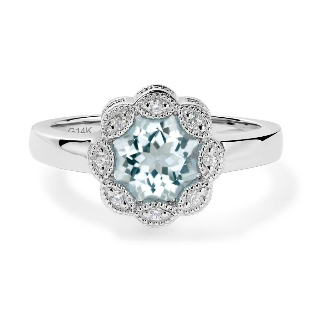 Vintage Aquamarine Ring Halo Flower Ring - LUO Jewelry #metal_14k white gold