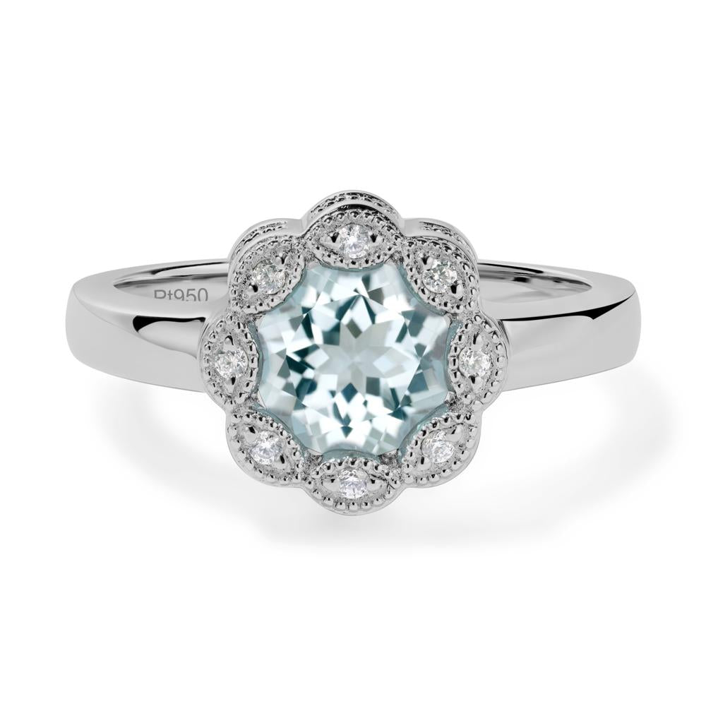 Vintage Aquamarine Ring Halo Flower Ring - LUO Jewelry #metal_platinum