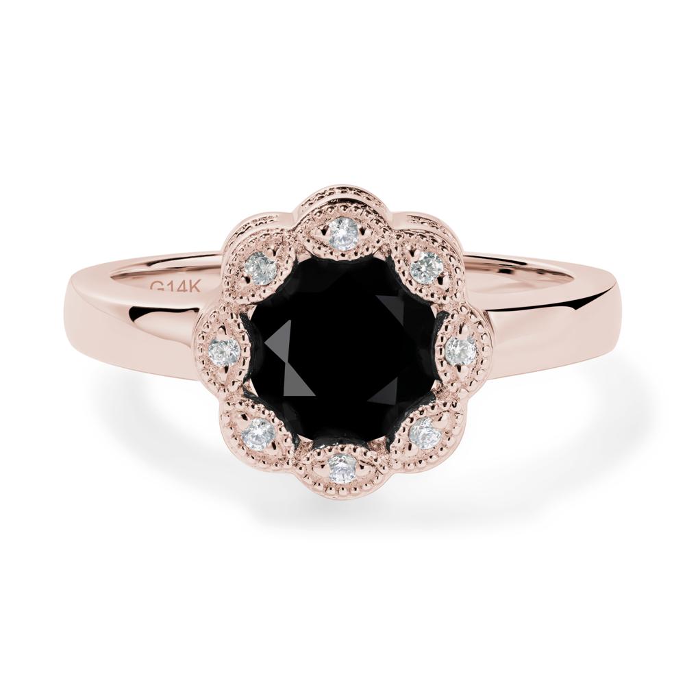 Vintage Black Spinel Ring Halo Flower Ring - LUO Jewelry #metal_14k rose gold