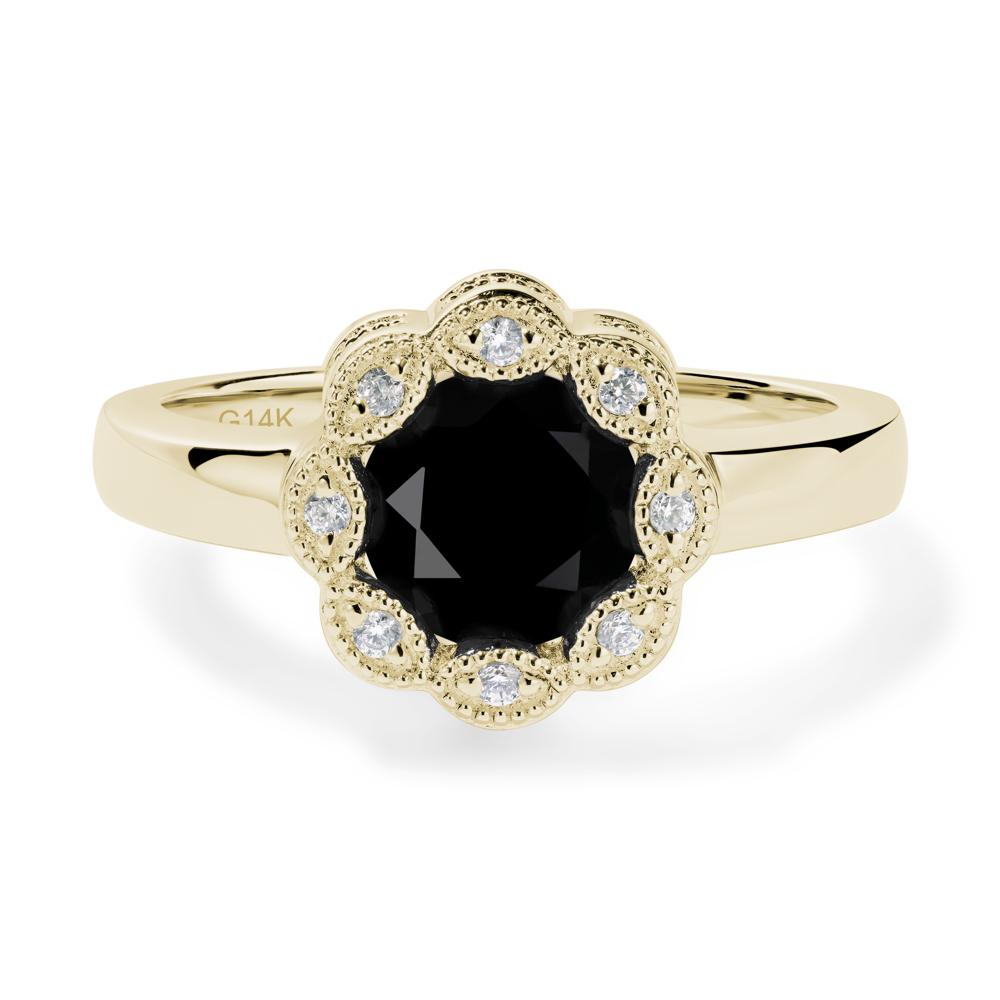 Vintage Black Spinel Ring Halo Flower Ring - LUO Jewelry #metal_14k yellow gold