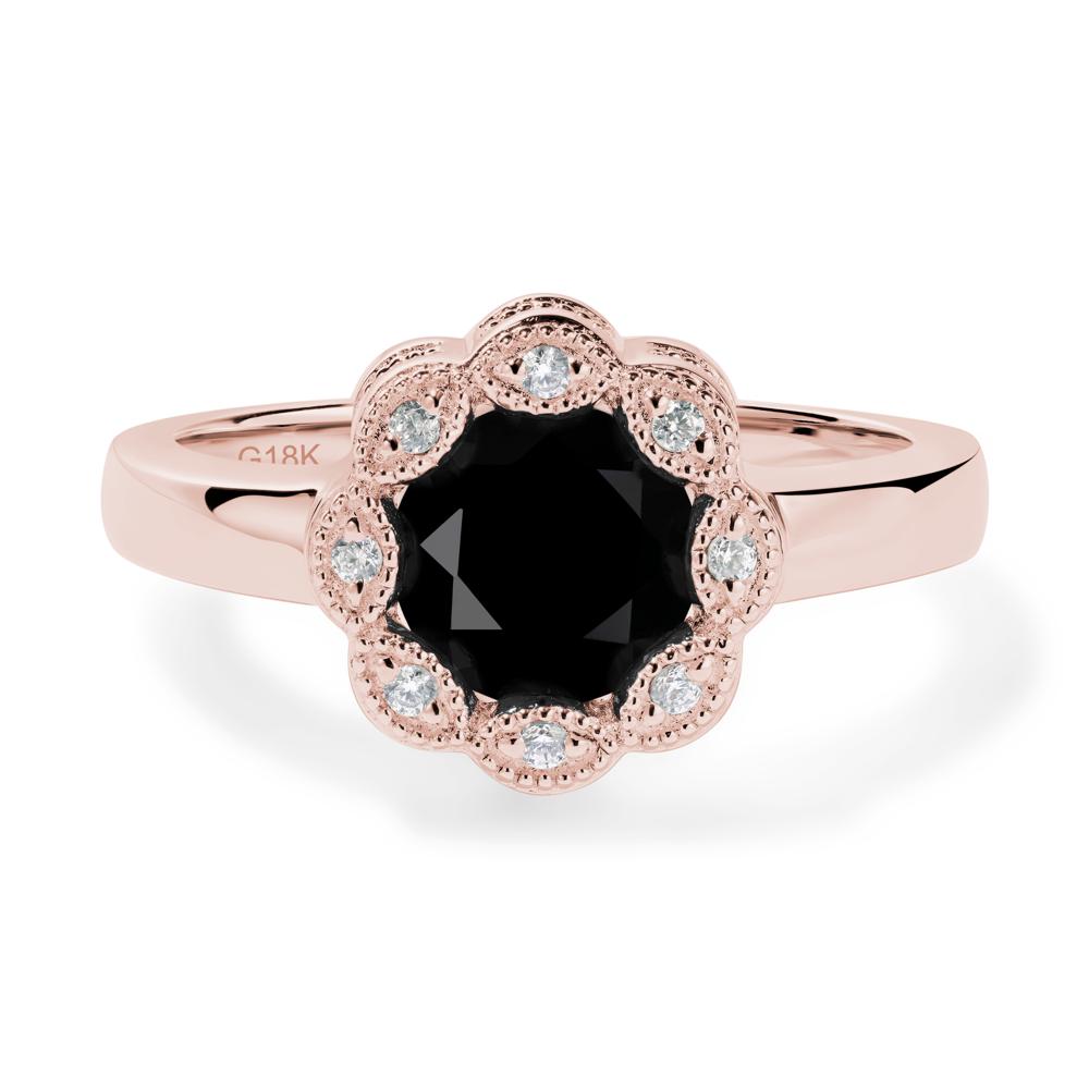 Vintage Black Spinel Ring Halo Flower Ring - LUO Jewelry #metal_18k rose gold