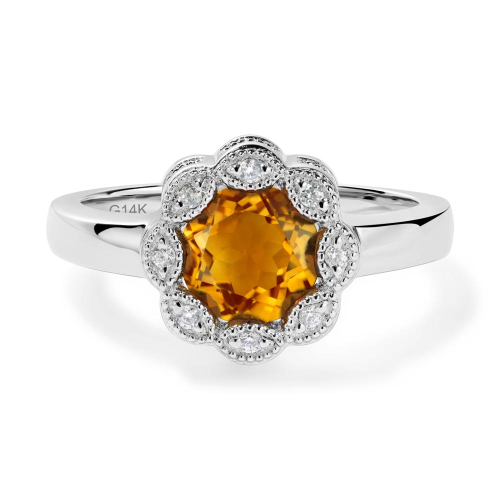 Vintage Citrine Ring Halo Flower Ring - LUO Jewelry #metal_14k white gold