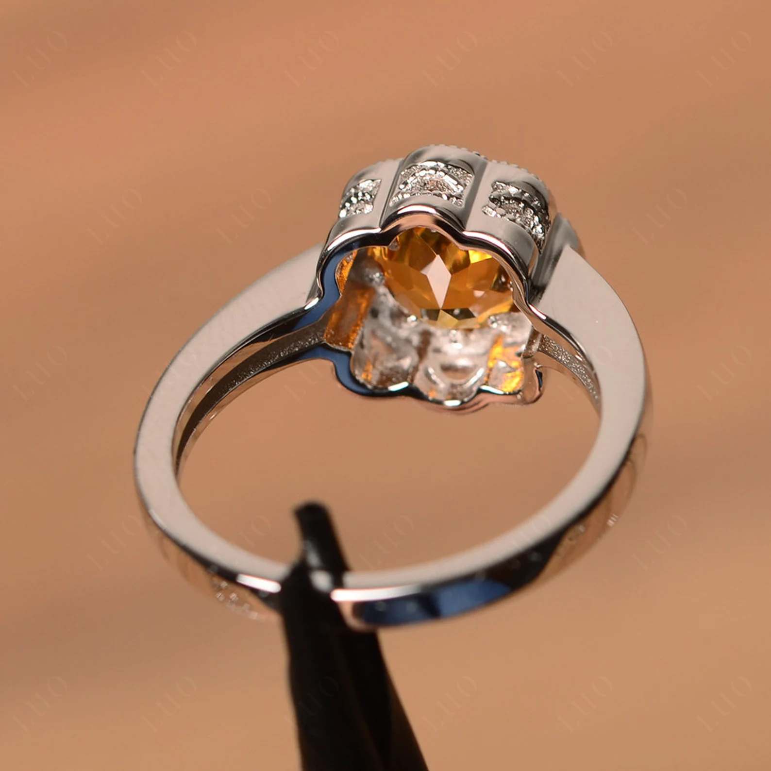 Vintage Citrine Ring Halo Flower Ring