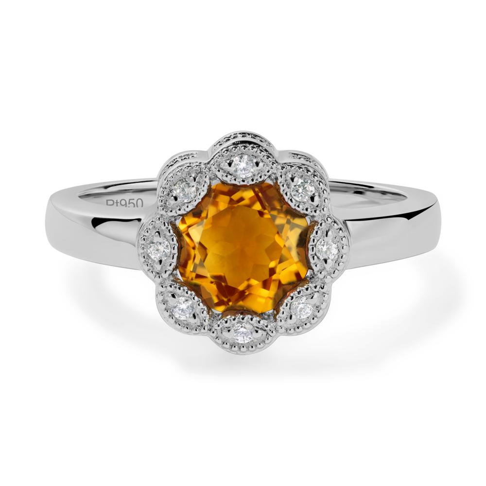 Vintage Citrine Ring Halo Flower Ring - LUO Jewelry #metal_platinum