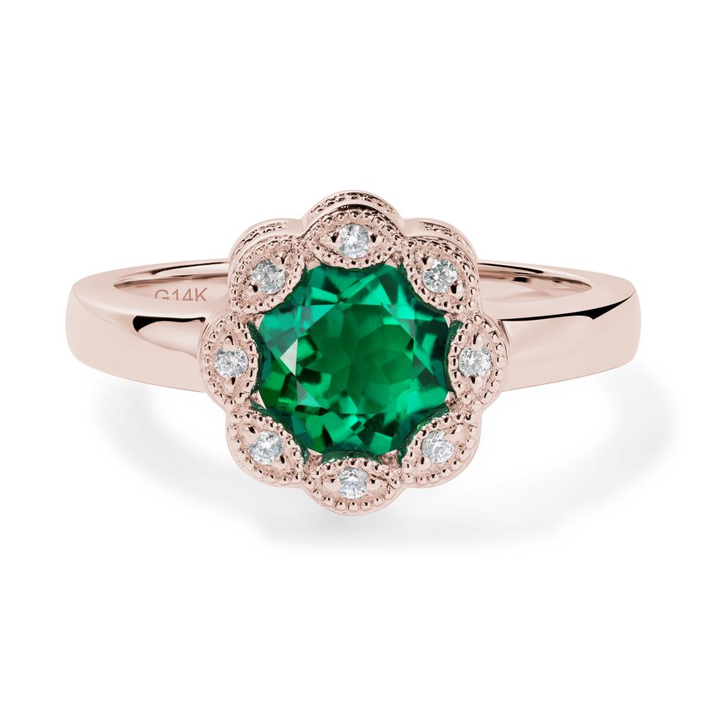 Vintage Emerald Ring Halo Flower Ring - LUO Jewelry #metal_14k rose gold