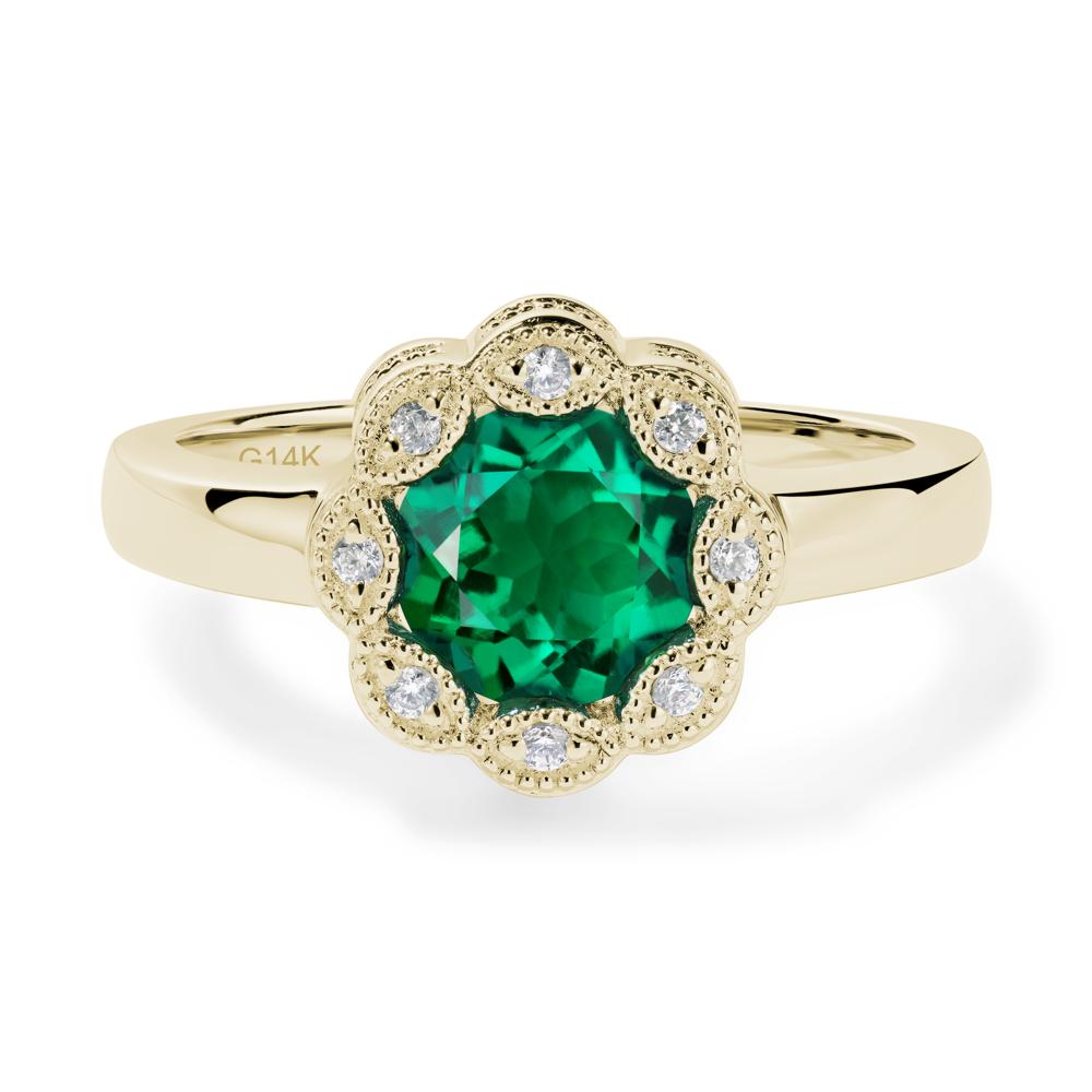 Vintage Emerald Ring Halo Flower Ring - LUO Jewelry #metal_14k yellow gold