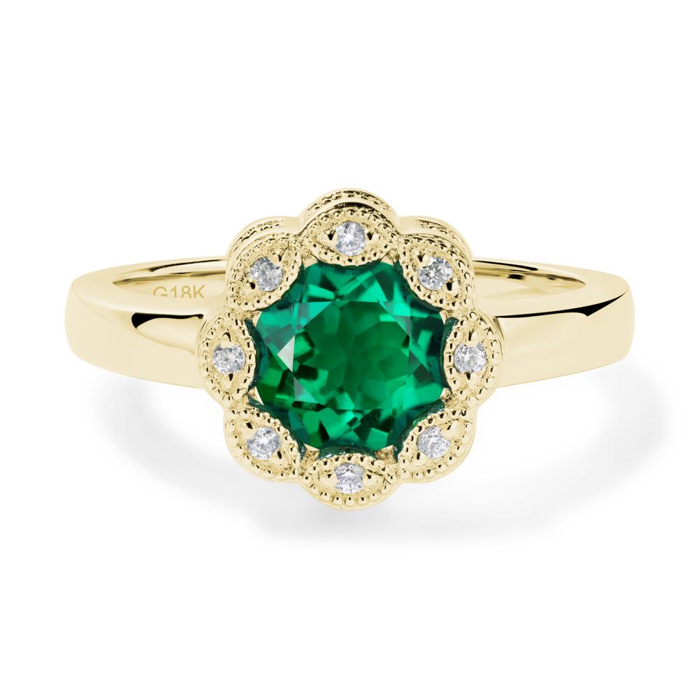 Vintage Emerald Ring Halo Flower Ring - LUO Jewelry #metal_18k yellow gold