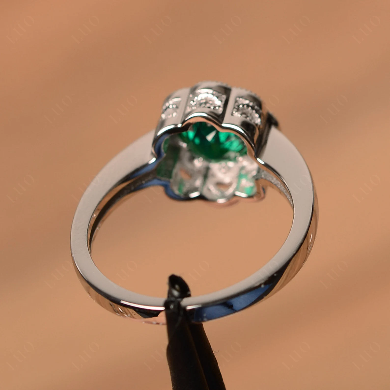 Vintage Emerald Ring Halo Flower Ring