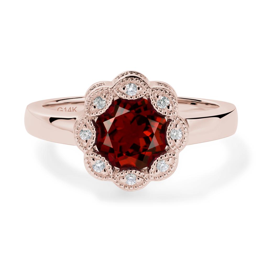 Vintage Garnet Ring Halo Flower Ring - LUO Jewelry #metal_14k rose gold