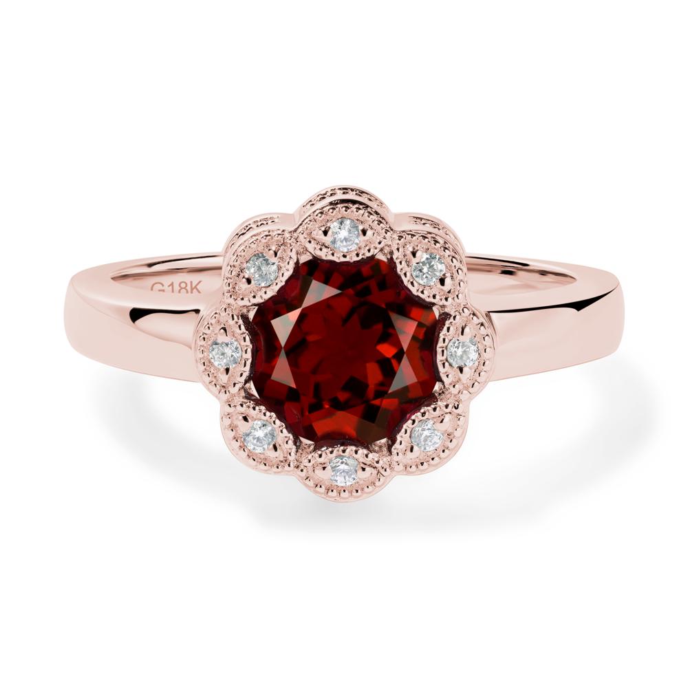 Vintage Garnet Ring Halo Flower Ring - LUO Jewelry #metal_18k rose gold