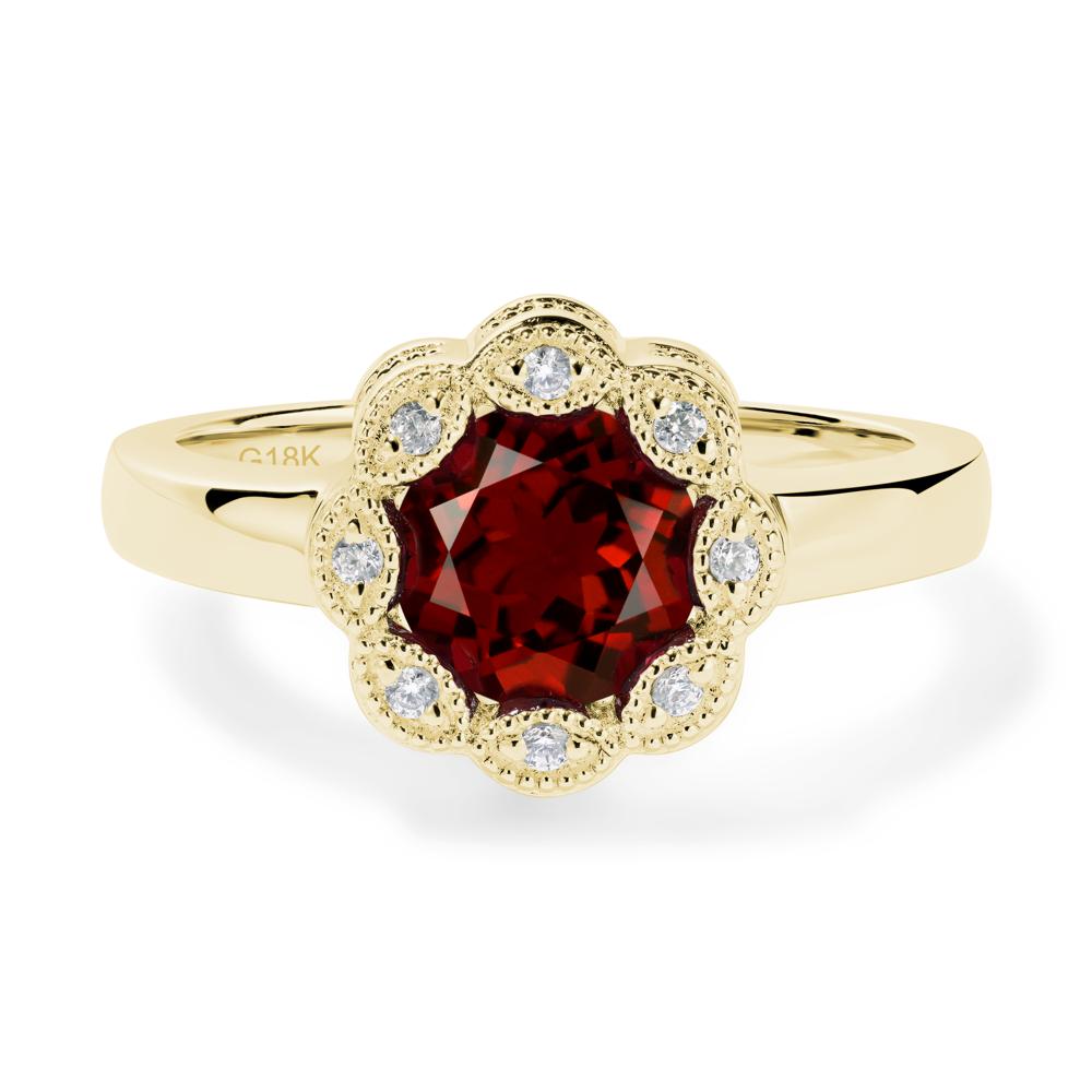 Vintage Garnet Ring Halo Flower Ring - LUO Jewelry #metal_18k yellow gold