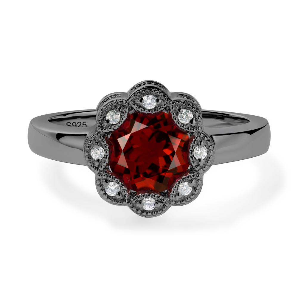 Vintage Garnet Ring Halo Flower Ring - LUO Jewelry #metal_black finish sterling silver