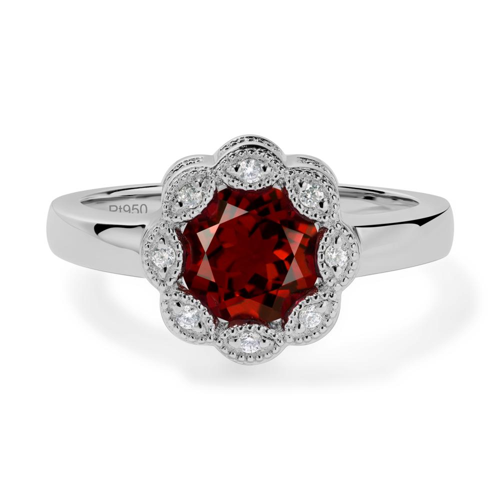 Vintage Garnet Ring Halo Flower Ring - LUO Jewelry #metal_platinum