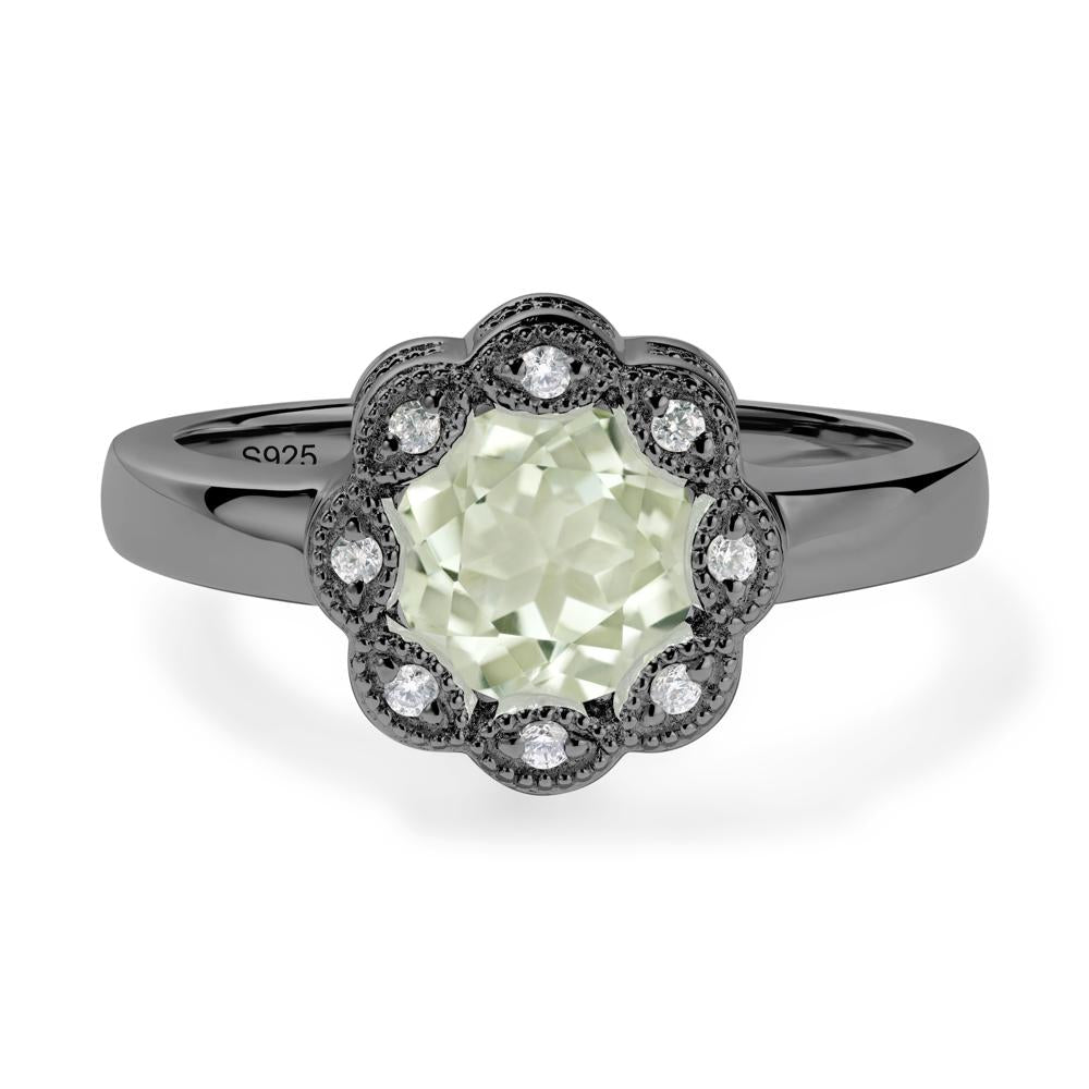 Vintage Green Amethyst Ring Halo Flower Ring - LUO Jewelry #metal_black finish sterling silver