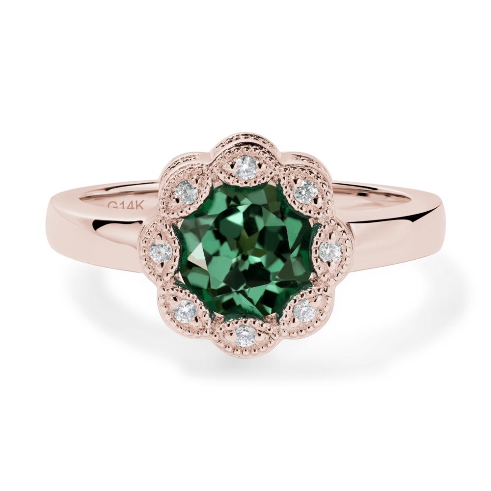 Vintage Green Sapphire Halo Flower Ring - LUO Jewelry #metal_14k rose gold