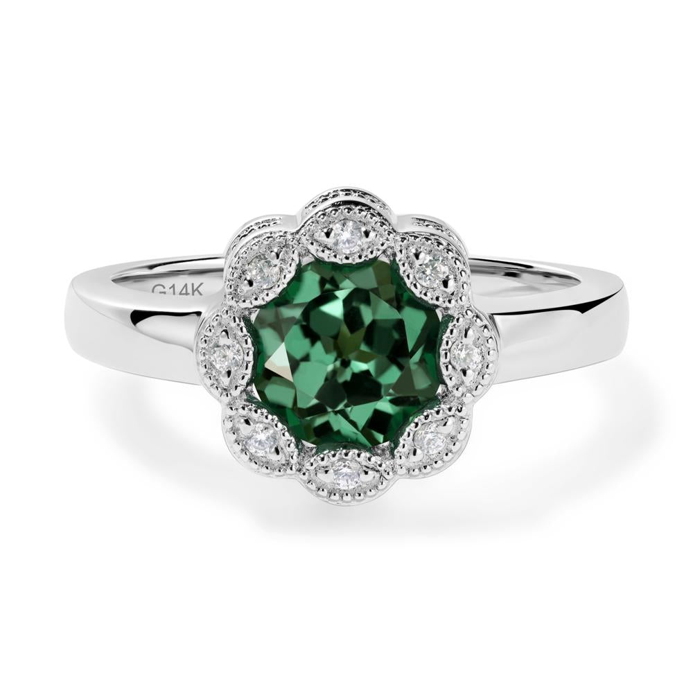 Vintage Green Sapphire Halo Flower Ring - LUO Jewelry #metal_14k white gold