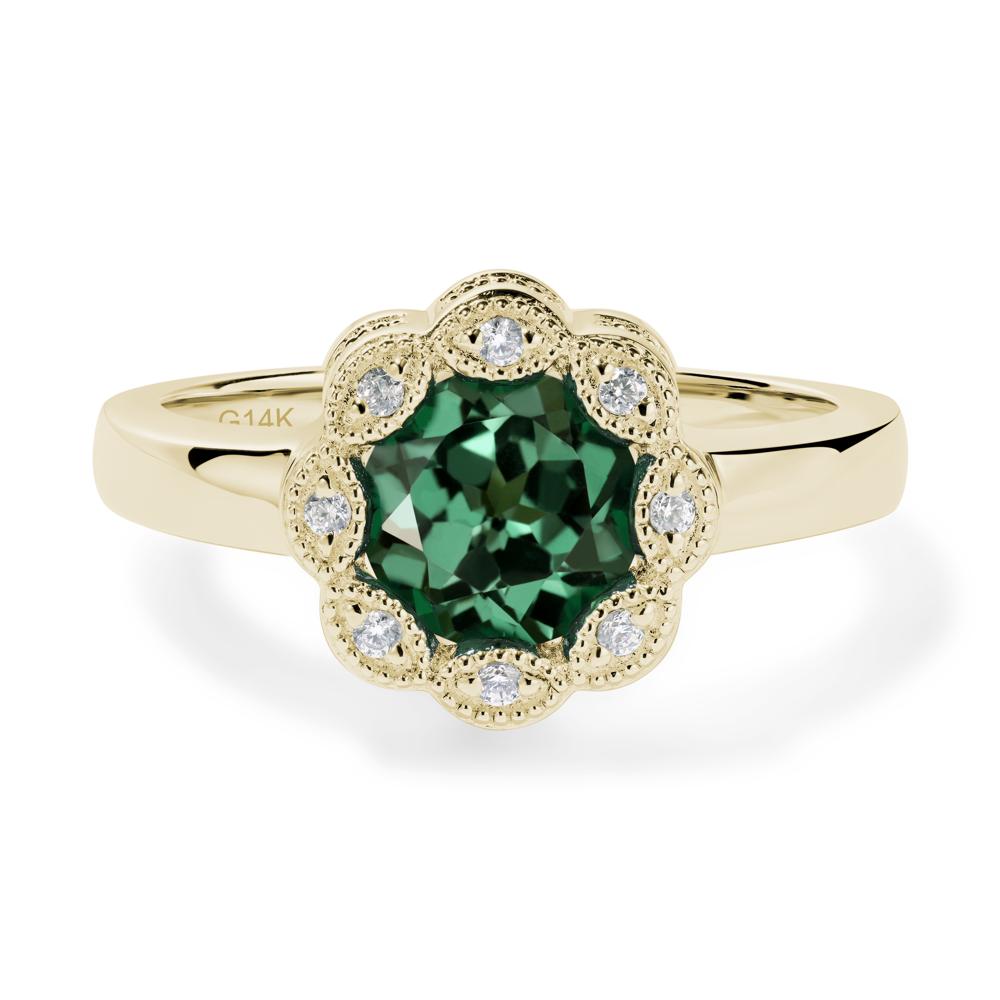 Vintage Green Sapphire Halo Flower Ring - LUO Jewelry #metal_14k yellow gold