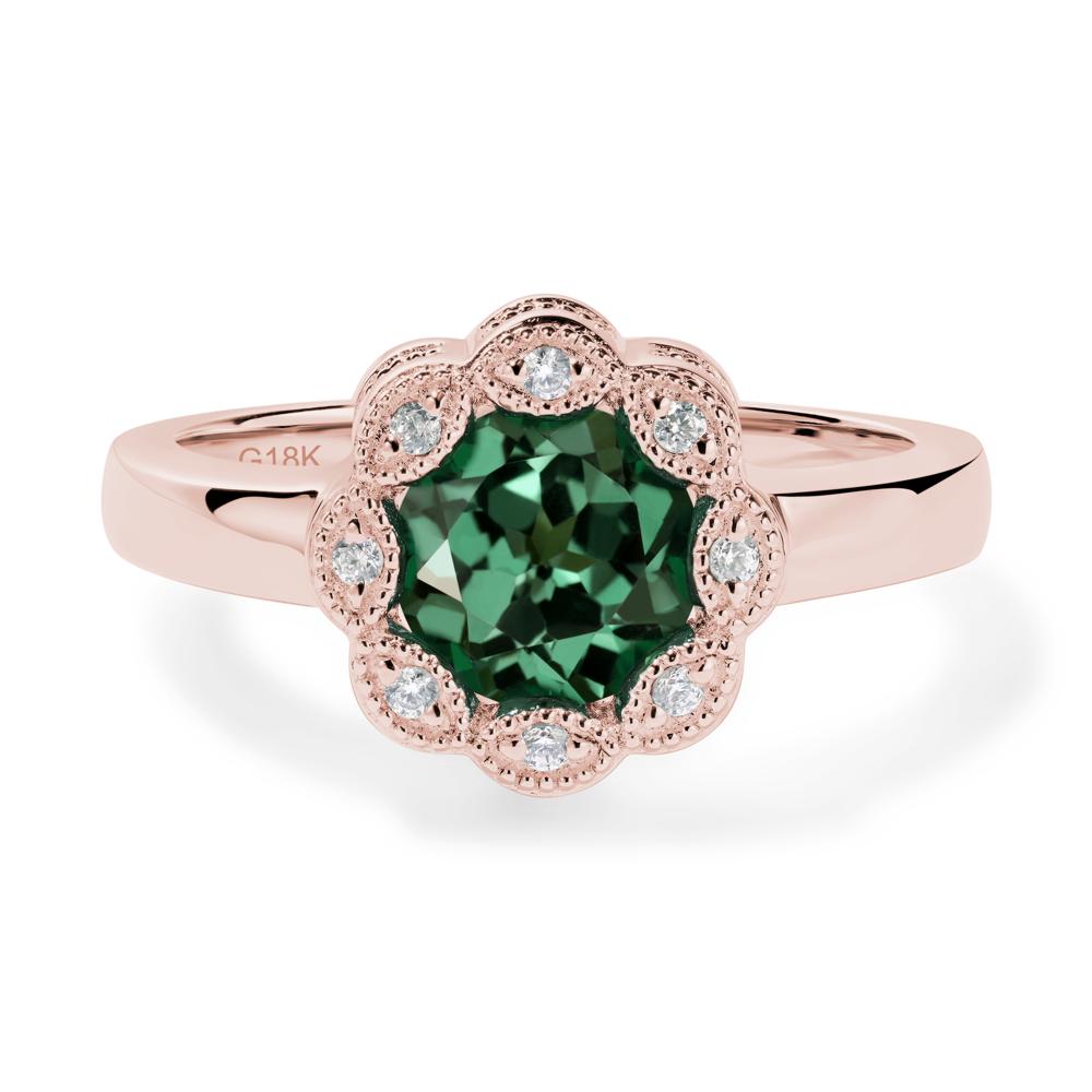 Vintage Green Sapphire Halo Flower Ring - LUO Jewelry #metal_18k rose gold