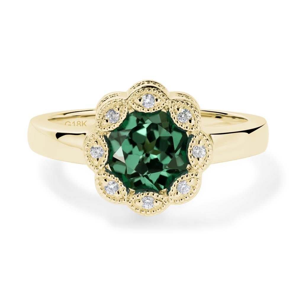 Vintage Green Sapphire Halo Flower Ring - LUO Jewelry #metal_18k yellow gold