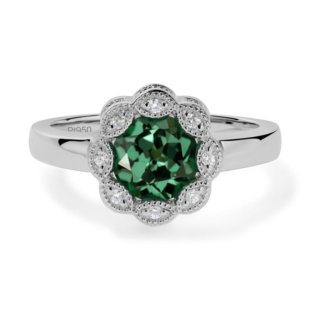 Vintage Green Sapphire Halo Flower Ring - LUO Jewelry #metal_platinum