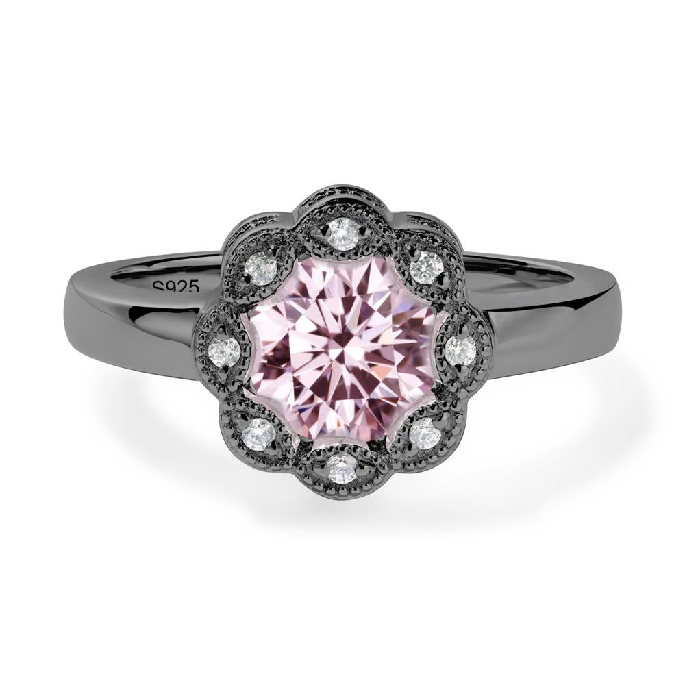 Vintage Pink Cubic Zirconia Halo Flower Ring - LUO Jewelry #metal_black finish sterling silver